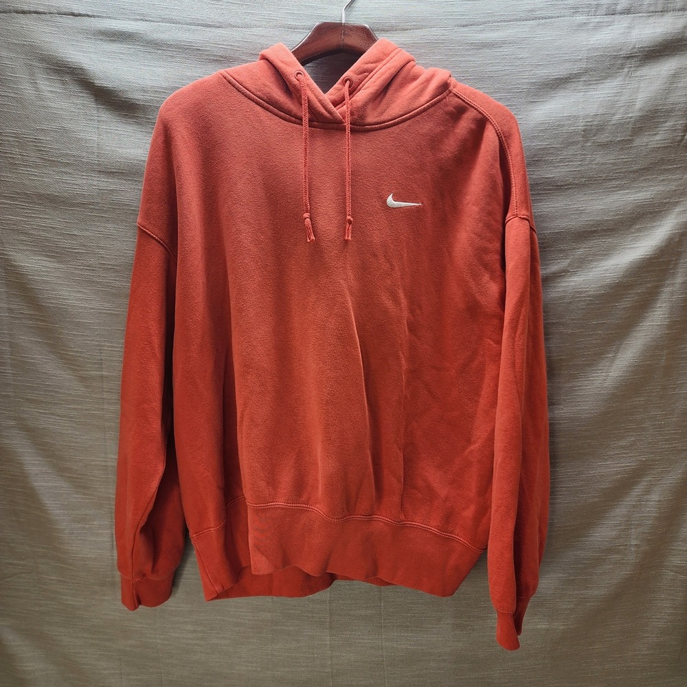 Nike Sportswear Essential Hoodie Rust Orange Embroidered Swoosh Fleece Large